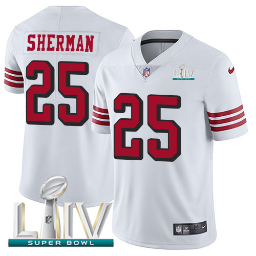 San Francisco 49ers Nike 25 Richard Sherman White Super Bowl LIV 2020 Rush Men Stitched NFL Vapor Untouchable Limited Jersey
